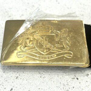 Vintage Ralph Lauren RL Crest Belt‎ Brass Buckle Canvas Web Military Preppy New
